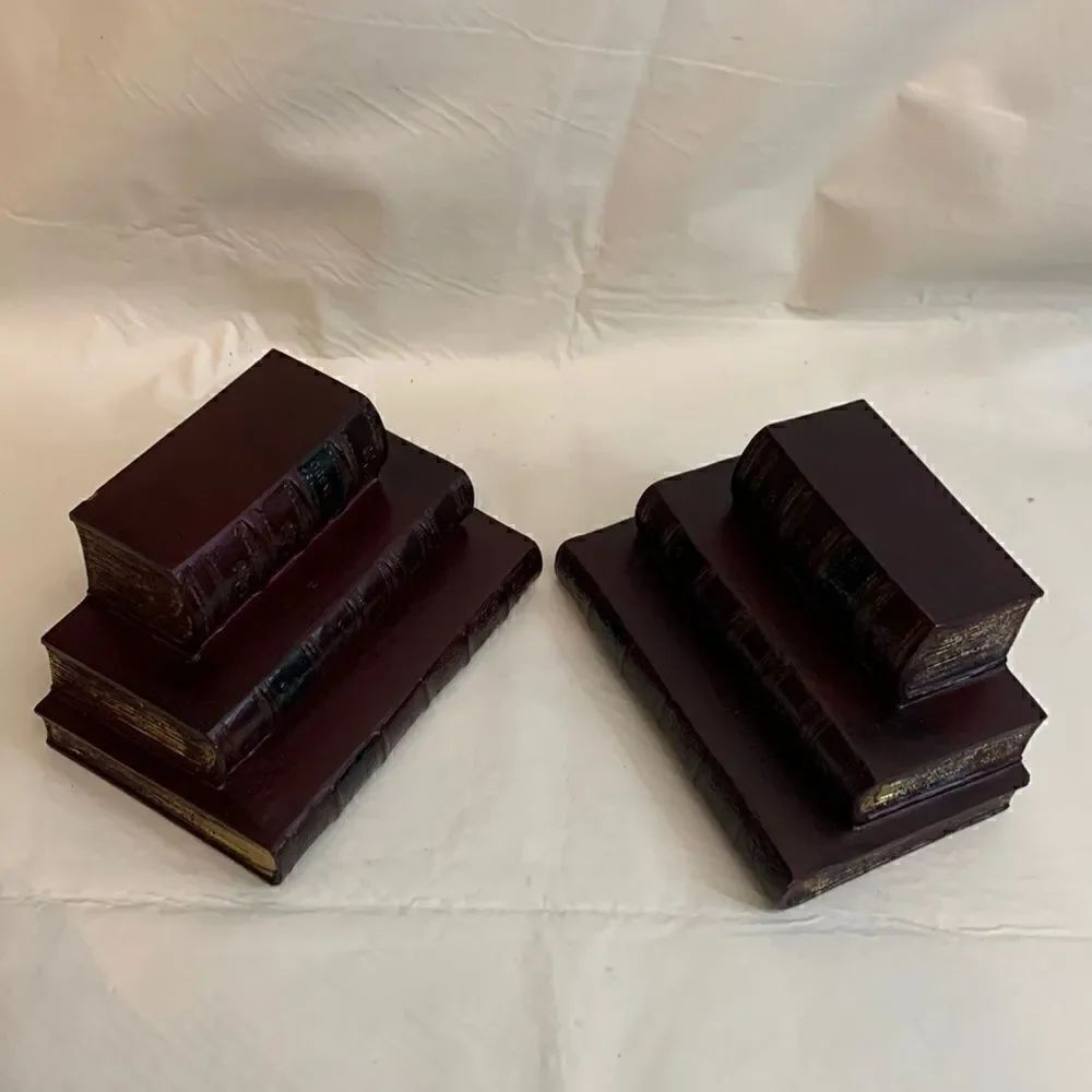 Book Book Ends Ceramic 1995 Made Korea Brown Gold 7 1/2 Inch X 4 1/2 Inch Each